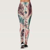Abstract Peacock Feather Pattern Roze Turquoise Leggings (Achterkant)