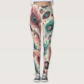 Abstract Peacock Feather Pattern Roze Turquoise Leggings (Voorkant)