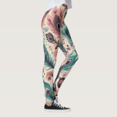 Abstract Peacock Feather Pattern Roze Turquoise Leggings (Rechts)