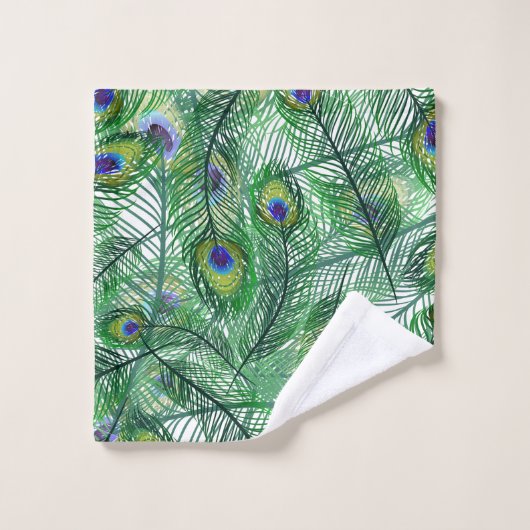 Abstract Peacock Feathers Monogram Bad Handdoek (Wasdoekje)