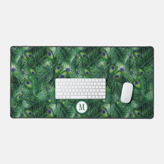 Abstract Peacock Feathers Monogram Bureaumat (Keyboard & Muis)