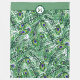 Abstract Peacock Feathers Monogram Fleece Deken