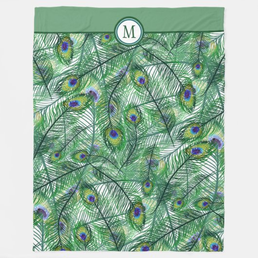Abstract Peacock Feathers Monogram Fleece Deken (Voorkant)