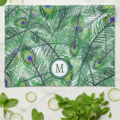 Abstract Peacock Feathers Monogram Theedoek (Gevouwen)