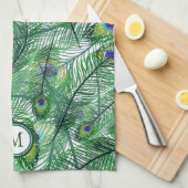 Abstract Peacock Feathers Monogram Theedoek (Quarter Fold)