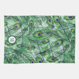 Abstract Peacock Feathers Monogram Theedoek