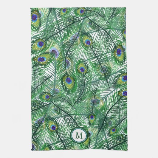 Abstract Peacock Feathers Monogram Theedoek (Verticaal)