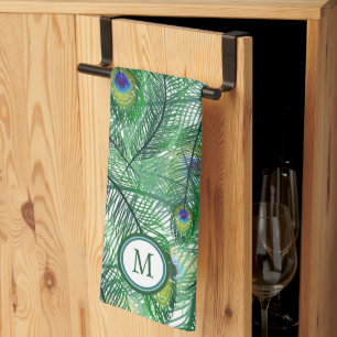 Abstract Peacock Feathers Monogram Theedoek