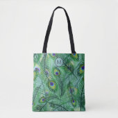 Abstract Peacock Feathers Monogram Tote Bag (Voorkant)