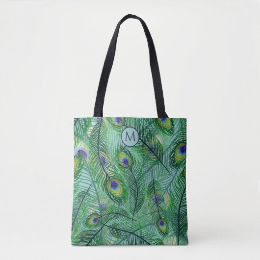 Abstract Peacock Feathers Monogram Tote Bag (Voorkant)