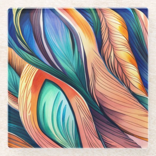 Abstract Peacock Glazen Onderzetter (Voorkant)