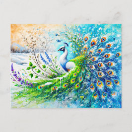Abstract Peacock in Spring with Snow and Flower Briefkaart