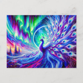 Abstract Peacock in Winter with Northern Lights Briefkaart