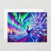 Abstract Peacock in Winter with Northern Lights Briefkaart (Voorkant / Achterkant)