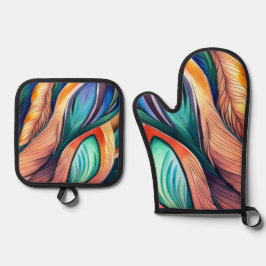 Abstract Peacock Ovenwant & Pannenlap Set