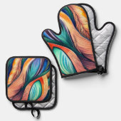 Abstract Peacock Ovenwant & Pannenlap Set (Voorkant / Achterkant)