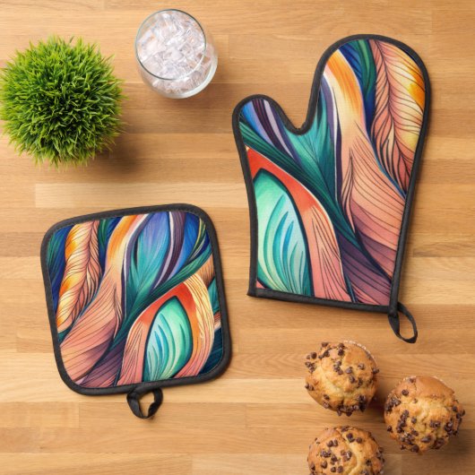 Abstract Peacock Ovenwant & Pannenlap Set (Top down)