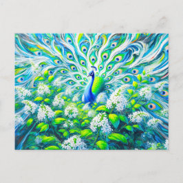 Abstract Peacock with Bird Cherry Blossoms Paint Briefkaart