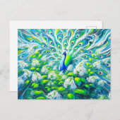 Abstract Peacock with Bird Cherry Blossoms Paint Briefkaart (Voorkant / Achterkant)