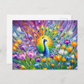 Abstract Peacock with Crocuses in Oil Paint Briefkaart (Voorkant / Achterkant)