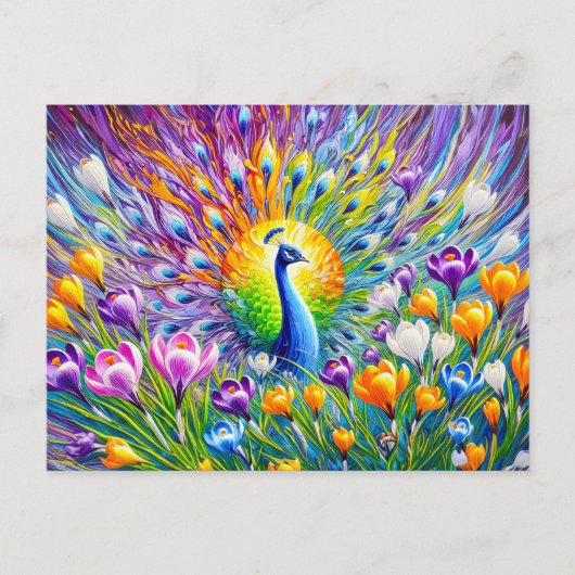 Abstract Peacock with Crocuses in Oil Paint Briefkaart (Voorkant)