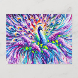 Abstract Peacock with Lilac Blossoms in Oil Briefkaart