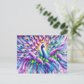 Abstract Peacock with Lilac Blossoms in Oil Briefkaart (Staand voorkant)