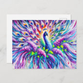 Abstract Peacock with Lilac Blossoms in Oil Briefkaart (Voorkant / Achterkant)