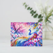 Abstract Peacock with Peach Tree in Colorful Paint Briefkaart (Staand voorkant)