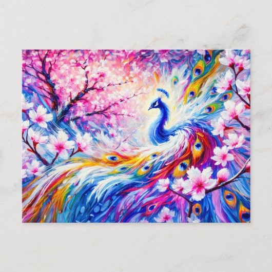 Abstract Peacock with Peach Tree in Colorful Paint Briefkaart (Voorkant)