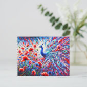 Abstract Peacock with Poppies and Cornflowers Briefkaart (Staand voorkant)
