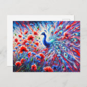 Abstract Peacock with Poppies and Cornflowers Briefkaart (Voorkant / Achterkant)