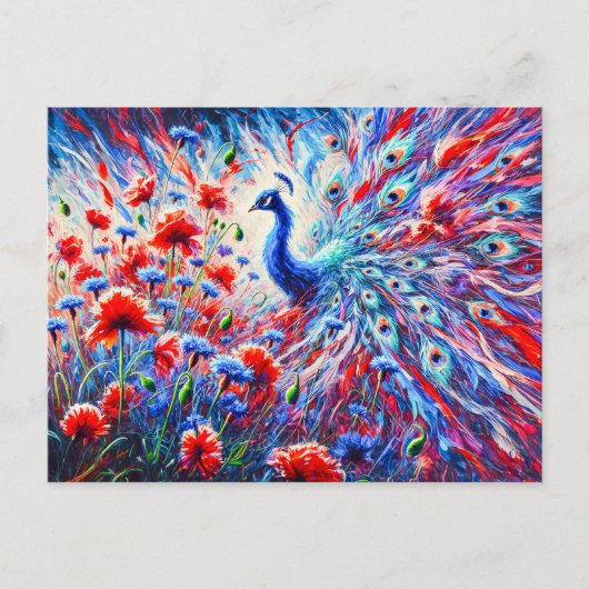 Abstract Peacock with Poppies and Cornflowers Briefkaart (Voorkant)