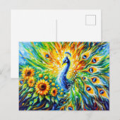 Abstract Peacock with Sunflowers in Painting Briefkaart (Voorkant / Achterkant)