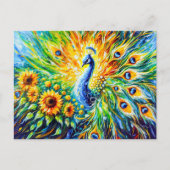 Abstract Peacock with Sunflowers in Painting Briefkaart (Voorkant)