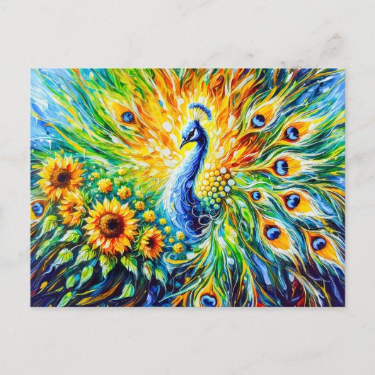 Abstract Peacock with Sunflowers in Painting Briefkaart (Voorkant)