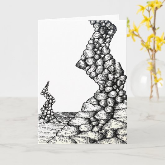 Abstract Pen Angled Cliffs Rocks Drawing Card Kaart (Gele Bloem)