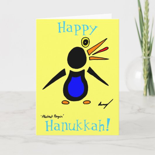 Abstract Penguin 'Happy Hanukkah'! Kaart - Geel (Voorkant)