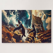 Abstract Penguins Diving - Surreal Cliff Dive Legpuzzel (Horizontaal)