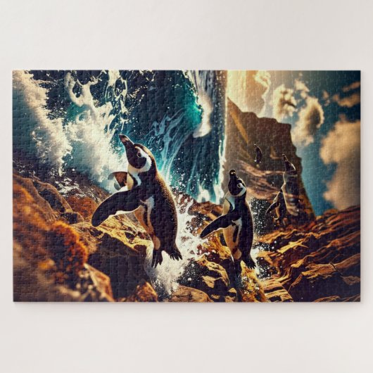 Abstract Penguins Diving - Surreal Cliff Dive Legpuzzel (Horizontaal)