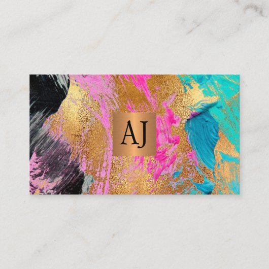 Abstract penseelpenseelkopergoud, monogrammen visitekaartje (Voorkant)