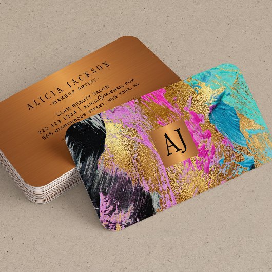 Abstract penseelpenseelkopergoud, monogrammen visitekaartje