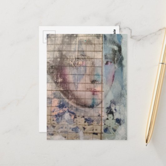 abstract persoon gezicht mixed media Collage Briefkaart (Voorkant / Achterkant in situ)