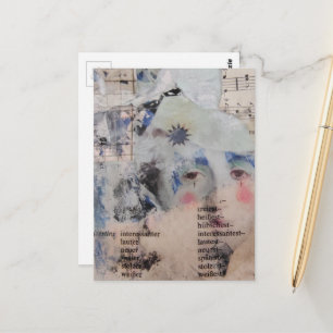 abstract persoon gezicht mixed media collage muzie briefkaart