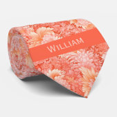 Abstract Perzik Bloemmotief  Stropdas (Opgerold)