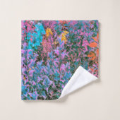 Abstract perzik, roze groen en Aqua Garden Foliage Bad Handdoek (Wasdoekje)