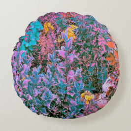 Abstract perzik, roze groen en Aqua Garden Foliage Rond Kussen