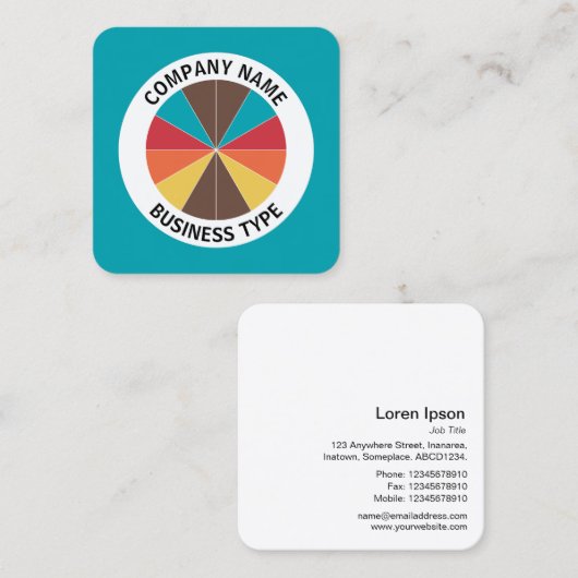 Abstract Pie 05 - Blauw #009FAE Vierkante Visitekaartje (Voorkant / Achterkant)
