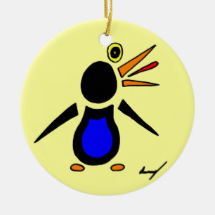 Abstract pinguïn-siermeel - geel keramisch ornament