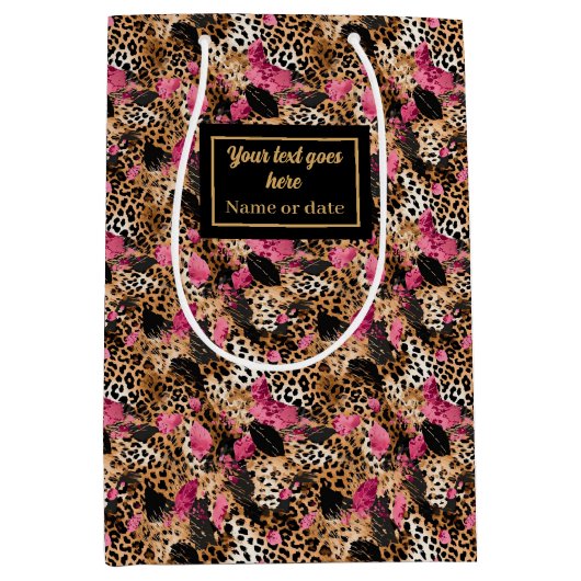 Abstract pink and black leopard skin gift pack medium cadeauzakje (Voorkant)